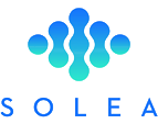 The image shows a logo with the word  Solea  in lowercase letters, featuring a stylized graphic element that resembles a drop of water or a droplet, set against a background with a gradient from blue at the top to white at the bottom.